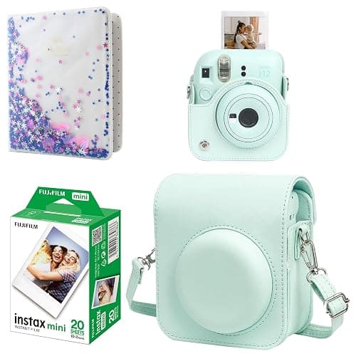 Mini 12 Instant Camera Starter Kit For Fuji Instax Mini 12 Mint Green Includes Mini Instant Film 20 Photos, Matching Colour PU Leather Case for Instax Mini 12 Green & 64 Pocket Mini Photo Book Album - Image 1