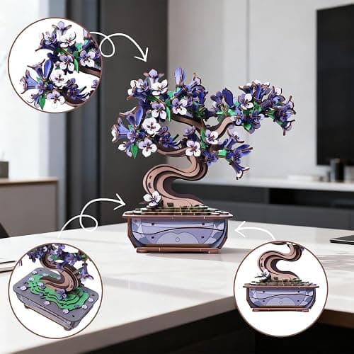 Ulieer 3D Wooden Puzzles Flower for Adults，DIY Crafts for Adults Bonsai Tree Building Set, Artificial Flower Decor, Artificial Plant Model Toy for Desk or Home Decor，Birthday Valentine's Day thumbnail 4
