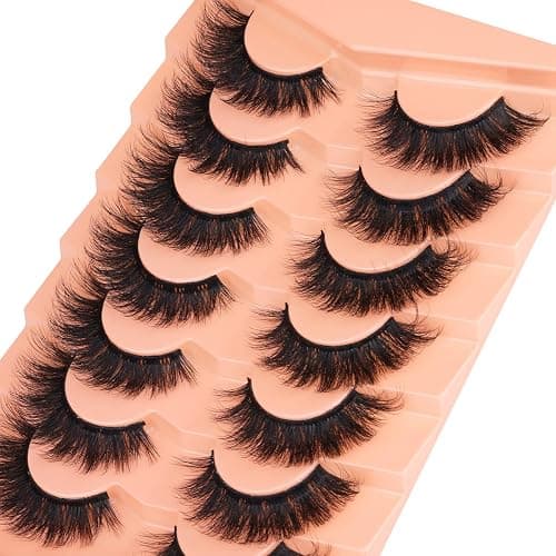 Kiromiro Mink Lashes False Eyelashes 18mm 3D Volume Cat Eye Lashes Faux Mink Eyelash Wispy Fake Eyelashes Thick Strips Lash Pack, 7 Pairs thumbnail 6