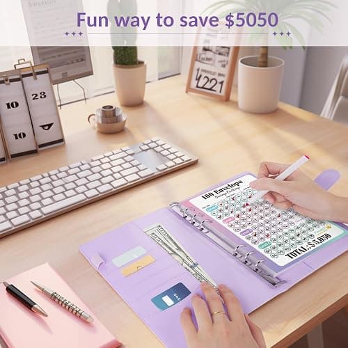 Sooez 100 Envelopes Money Saving Challenge, Savings Challenges Book with Envelopes & Challenge Tracker, Motivational Process to Save $5050, Money Saving Binder 100 Pocket Pre-numbered, Christmas Gifts thumbnail 7