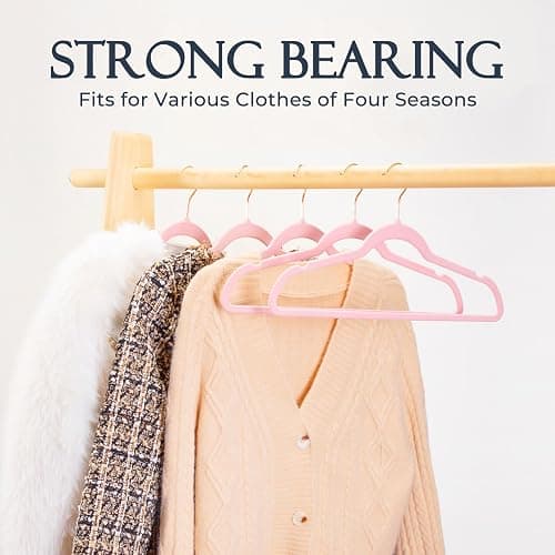 HOUSE DAY Pink Velvet Hangers 100 Pack, Premium Non-Slip Felt Clothes Hangers, Sturdy Heavy Duty Coat, Durable Hanger for Suits, Space Saving with No Hanger Mark, 360° Swivel Rotating Rose Gold Hook thumbnail 7