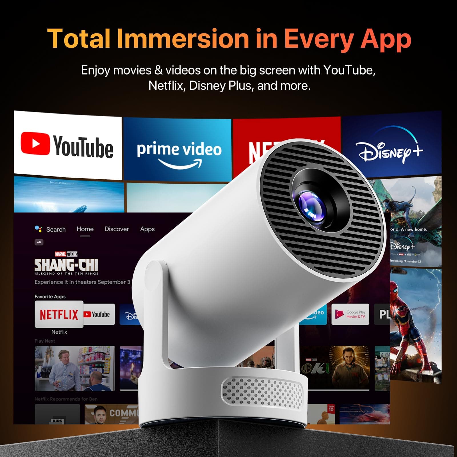 Portable Projector with [2026 Upgraded] HiFi Speaker [Built-in Apps & 1080P] Lower Noise mini Projector Wi-Fi Support auto Keystone 270° Rotatable Big Screen Lightweight iOS/Android thumbnail 6