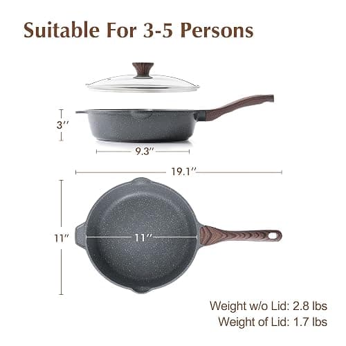 SENSARTE Nonstick Deep Frying Pan Skillet, 11-inch Saute Pan with Lid, Stay-cool Handle, Chef Pan Healthy Stone Cookware Cooking Pan, Induction Compatible thumbnail 3