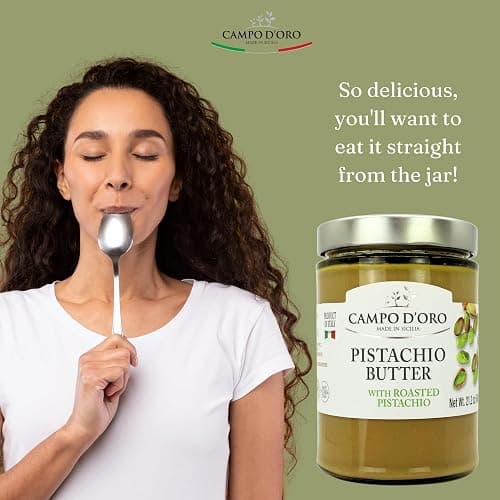 Campo D'Oro - Italian Pistachio Butter Cream, Big Jar 21.2 oz (600g), Famil Size, Sicilian Rich & Nutty Pistachio Spreand Cream for Dubai Chocolate Bars, Product of Italy thumbnail 6