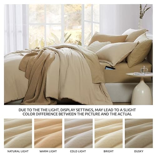 WRENSONGE Full Size Comforter Set- 7 Pieces Soft Beige Bed in a Bag Full with Fitted Sheet, Flat Sheet, 2 Pillow Shams, 2 Pillowcases, Warm Bedding Sets for All Season thumbnail 6