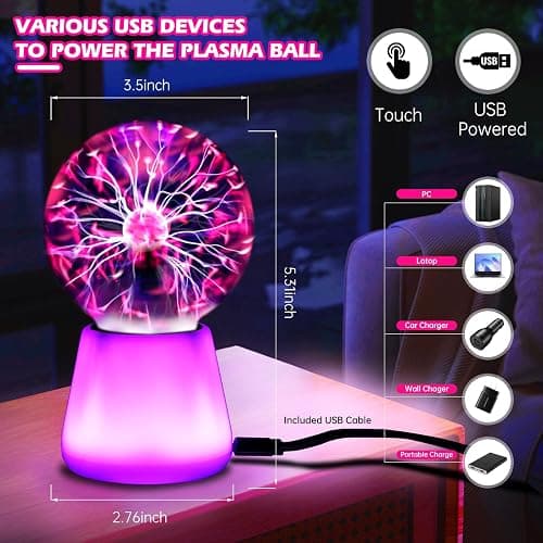 Boruibyr Plasma Ball Lamp Interactive Touch Lightning Globe 3 Inch Fun Lamp USB Powered 7 Color Changing Lights Mood Lighting Party Prop Gifts Space Decor Desk Decor. thumbnail 4