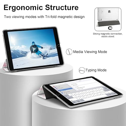 DONGKE Compatible with iPad 10.2 Inch Case 2021 2020 2019, Smart Lightweight Trifold Stand Hard Plastic Transparent Cover Support Auto Sleep/Wake for iPad 10.2" 9th/8th/7th Generation - Cherries thumbnail 6