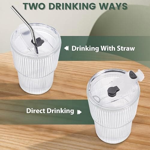 HIGIINC Iced Coffee Cups With Lids and Straws 2 Pcs, 16 OZ Unbreakable Cup Drinking Set,Clear Plastic Cups Reusable Iced Coffee Tumbler with Lid and Straw, To Go Coffee Cups Dishwasher Safe thumbnail 8