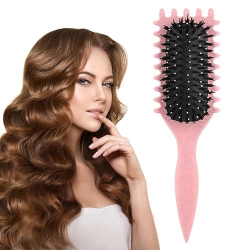 Bounce Curl Brush, Curly Defining Hair Styling Brush Shaping for Women and Men Less Reducing Pulling Detangling Shaping Curl Separation (Pink) - Image 1
