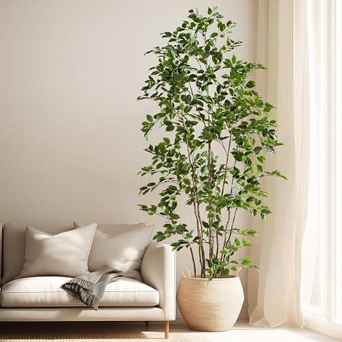 Bailikang Artificial Ficus Tree Indoor 8ft, Large Potted Faux Tree with Realistic Silk Leaves & Trunk for Home Office, Living Room Corner Decor thumbnail 6