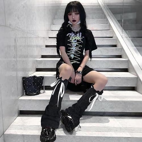 Junely 2 Pairs Leg Warmers for Women Kawaii Leg Warmer Cute Legwarmers Japanese Socks Halloween Goth Emo Gyaru Accessories thumbnail 2