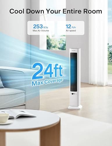PELONIS Oscillating Tower Fan and Heater Combo with Remote Control - Heater Fan Combo for Indoor Use – 3 Fan and 2Heater Speeds, 12-HR Timer, ECO Mode, Tip Over and Overheat Protection, White thumbnail 7