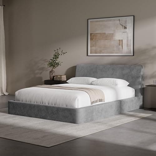 RECCI AirFrame Queen Bed Frame with Ergonomic Angled Headboard, 360° Cushioned Platform Bed Frame, Low Profile Minimalist Soft-Frame Bed, No Box Spring Needed, Easy Assembly, Moon Grey thumbnail 4