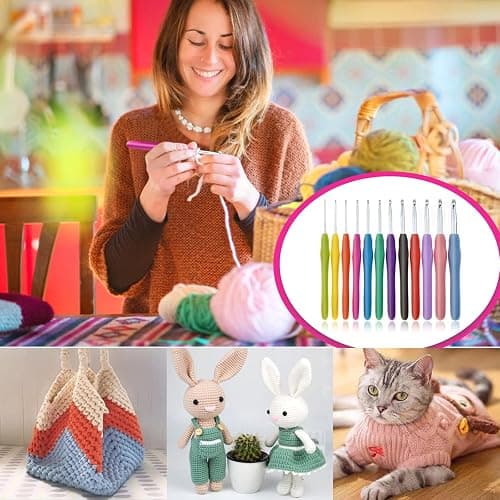 RealPlus Crochet Hooks, 12 Sizes Crochet Hook Set, Crochet Kit for Beginners, Knitting Needles with Ergonomic Handles for Arthritic Hands, Christmas Gifts for Women, Crochet Needles with Blue Case thumbnail 6