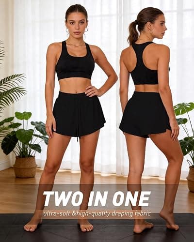 TIMEPAY Womens Athletic Shorts High Waisted 2 in 1 Flowy Workout Skorts with Liner Pockets for Running Tennis Yoga Gym thumbnail 6