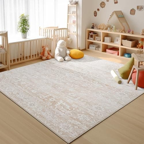 Soalmost 5x7 Area Rugs for Living Room, Beige Floral Washable Rugs for Dining Room, Bedroom, Home Office, Vintage Non-Slip Thin Rug thumbnail 8