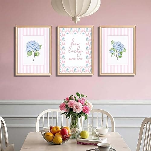 3Pcs Unframed Pink And Blue Hydrangea Wall Art Trendy Preppy Coquette Canvas Posters Prints How Lucky Are We Pictures Wall Decor for Girly Room Bedroom College Apartment Home Decorations(16L"x12W"Poster) thumbnail 5