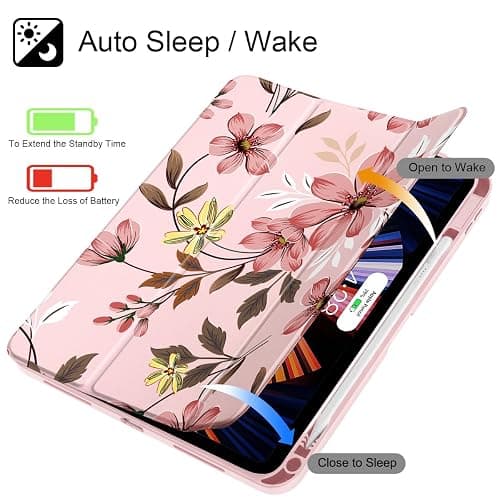 Mektron Case for iPad Air 11 inch (M3 2025 7th /M2 2024 6th), Compatible with iPad Air 10.9" (2022 5th Gen /2020 4th Gen), Buit in Pencil Holder with Shockproof Clear Shell, Floral C293 thumbnail 3