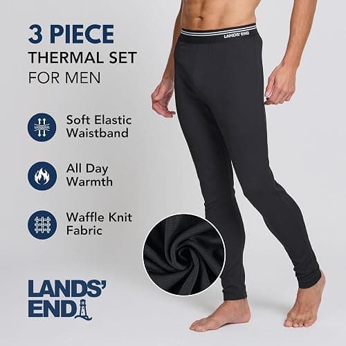 Lands' End Thermal Underwear for Men 3 Pc. Set – Warm Long Johns for Men Base Layer Long Sleeve Shirt, Pants & Socks thumbnail 4