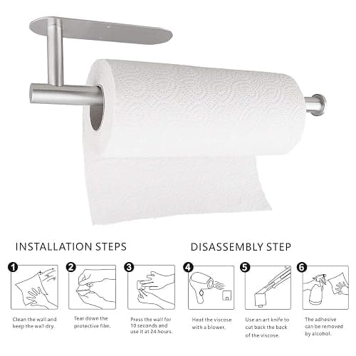 Paper Towel Holders for Kitchen,Paper Towels Bulk- Self-Adhesive Under Cabinet,Both Available in Adhesive and Screws,Stainless Steel thumbnail 6
