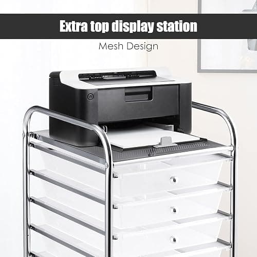 LDAILY 10 Drawer Rolling Storage Cart, Craft Organizer on Wheels, Drawer Cart with Metal Frame & Large Storage Capacity, Rolling Cart with Drawers for Living Room Classroom, Office thumbnail 8