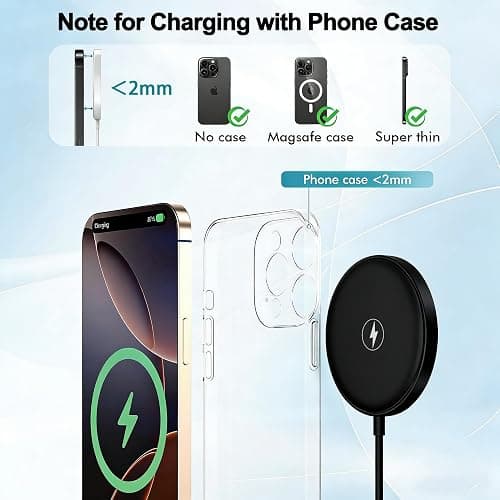 [Apple MFi Certified] iPhone Magnetic Wireless Charger 15W 6FT Mag-Safe Charging Pad with USB C Fast Wall Charger Block for iPhone 17 Pro Max/Air/16 Pro/16 Plus/15/14/13/12/AirPods Pro 3/2(Black) thumbnail 3