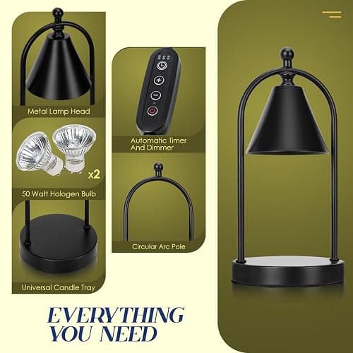 Soilsiu Candle Warmer Lamp with Timer, Electric Black Candle Warming Light for Bedroom, Dimmable Wax Melts Warmer for Home Decor Beside Lamp Gifts for Women (2 Bulbs Included) thumbnail 6
