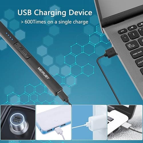 MEIRUBY Lighter Electric Candle Lighter Long Electronic Rechargeable USB Arc Windproof Flameless Lighters for Candle Camping BBQ Birthday Women's Day Gifts for Women Mom Wife Men, Balck thumbnail 6