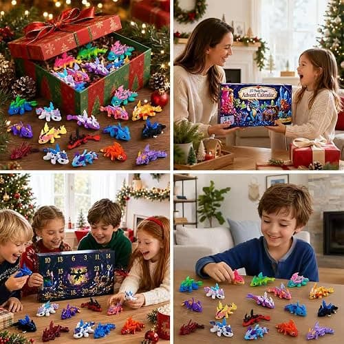 JOICEE 2026 Christmas Advent Calendar with Mini 3D Printed Dragon Animals | 24 Days 3D Printed Mini Dragon Animal Figurines Articulated Flexible Fidget Toys for Kids Boys Girls Xmas Party Favors Gifts thumbnail 7