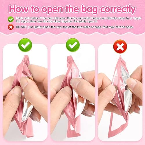FUNFERY 100 Pack Mylar Resealable Bags Foil Packaging Bags with Frosted Clear Window, Zipper Bag Smell Proof Pouch for Food Storage, Cookies, Sample, Small Business(Pink, 2.4x3.9inch) thumbnail 8
