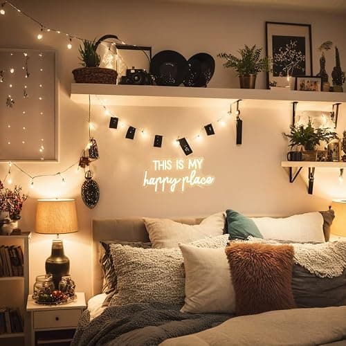 Neon Lights for Wall Decor - This Is My Happy Place Neon Signs for Teen Girls Bedroom Decor, Led Sign for Wall Decor, Nightstand Light, Dimmable Switch USB Power, Adhesive Hook Included thumbnail 2