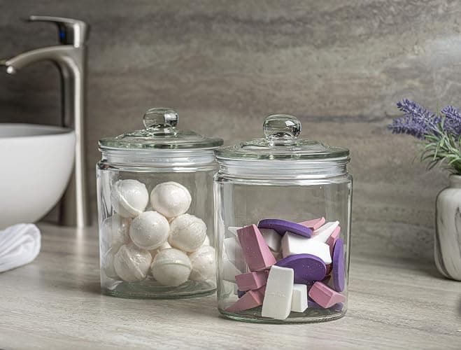 Le’raze 3pc Canister Sets for Kitchen Counter + Labels & Marker - Glass Cookie Jars with Airtight Lids - Food Storage Containers with Lids Airtight for Pantry - Flour, Sugar, Coffee, Christmas gift. thumbnail 7