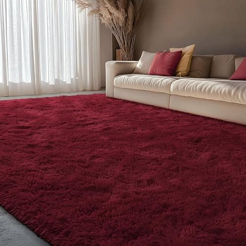 EVOIONOS 6x9 Washable Large Area Rug for Living Room, Fluffy Shag Rug for Bedroom, Ultra Soft Plush Non Slip Carpet for Indoor Floor Bedside Nursery Kids Girls Dorm, Home Decor Aesthetic, Burgundy thumbnail 6