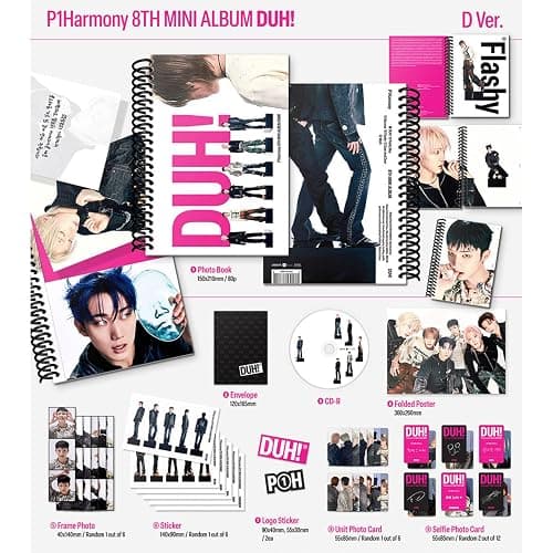 P1Harmony - 8th Mini Album DUH! D Ver. Photobook R + Folded Poster + Frame Photo + Sticker + Unit Photo Card + 3 Extra Photocards thumbnail 2