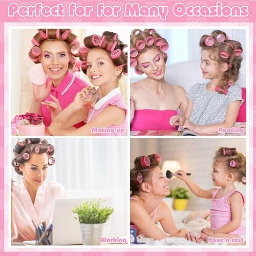 4 Sizes Self Grip Hair Rollers Set, 16 Pink Hair Rollers for Women with 17 Hair Clips Rat Tail Comb, Hair Rollers Curlers for Volume Long Medium Short Hair thumbnail 7