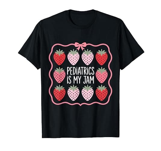 Pediatrics is My Jam Pediatrician Squad Peds Strawberry Bow T-Shirt - Image 1