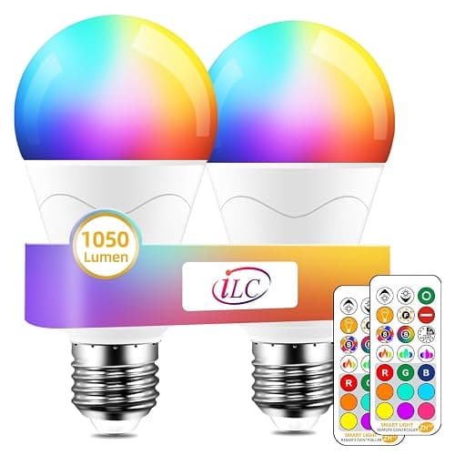 ILC Colour Changing Light Bulbs 85W Equivalent, Remote Control Light Bulb 2700K Warm White, LED RGB Light Bulb 6 Modes, Timing, Sync, E26 Screw Base (2 Pack) - Image 1