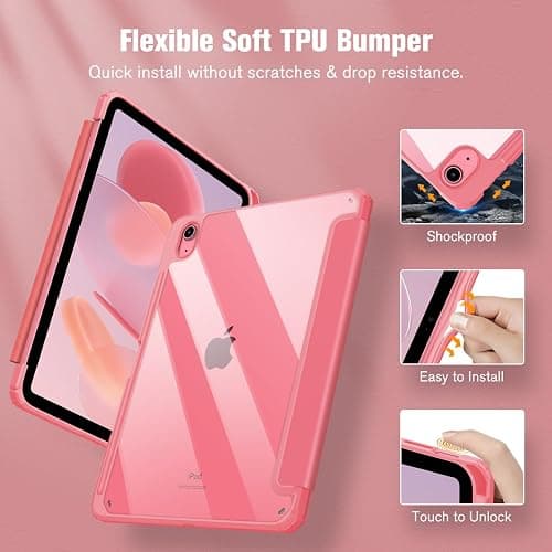 Fintie Hybrid Slim Case for iPad (A16) 11th Generation 11 Inch (2025), iPad 10th Generation 10.9 Inch (2022) - Shockproof Cover with Clear Transparent Back Shell & Pencil Holder, Pink thumbnail 4