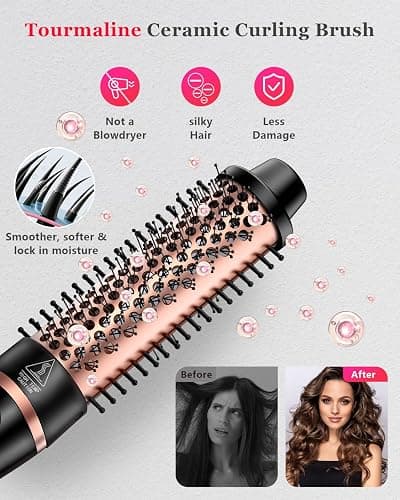 5 in 1 Curling Iron & Thermal Brush Set with 4 Interchangeable Ceramic Barrels (0.35”-1.25”) Fast Heat Dual Voltage Travel Hair Tools Birthday Gift for Women - Hair Curler Wand Kit for Curls & Blowout thumbnail 3