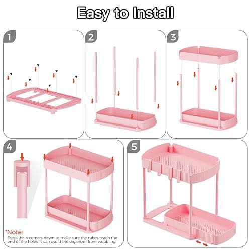 2 Packs Under Sink Pull-Out Storage Organizers, 12.8 Inches, Pink | Multi-Purpose Cabinet Organizers and Storage for Bathroom & Kitchen thumbnail 7
