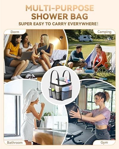 Temede Mesh Shower Caddy Tote, Large Shower Caddy Basket Portable, Quick Dry Hanging Toiletry Bag, 8 Storage Pocket Handle Bath Organizer for College Dorm, Gym, Camp, Travel - Black thumbnail 6