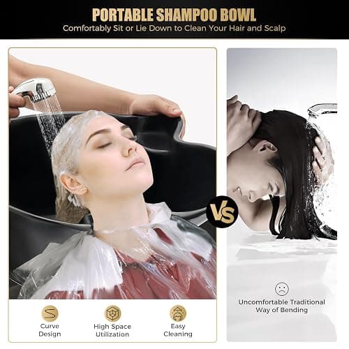 Portable Shampoo Bowl with Electric Pump and 2 Buckets, Hair Washing Station for Home & Barber Use, Mobile Hair Washing Sink, Height Adjustable, Black thumbnail 9