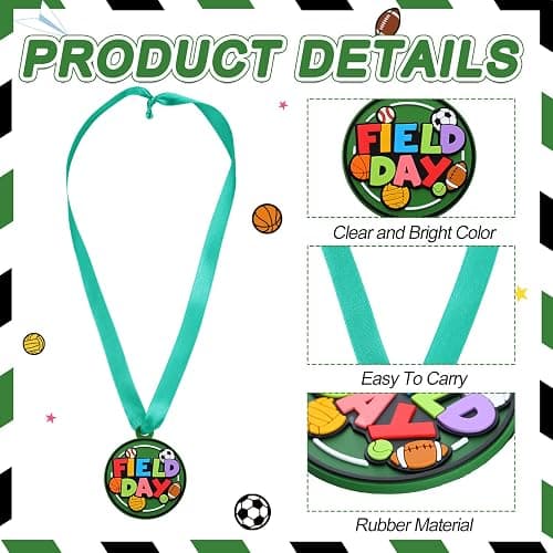 Loetere 24 Pcs Sport Ball Award Medals Bulk 2 Inch Rubber Ball Medals Trophies with Ribbons for Winner or Team Participation Gift thumbnail 3