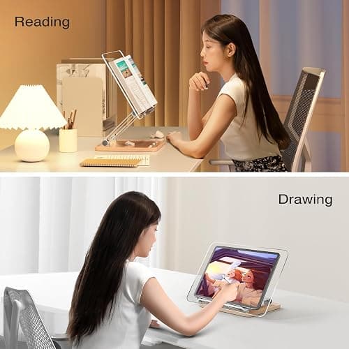 Adjustable Acrylic Book Stand for Reading, Book Holder with Pen Slot, Foldable Desktop Riser for Laptop, Recipe, Textbook - Hands-Free,Cookbook Stand, Clear Design with Page Clips - Clear Acrylic thumbnail 3