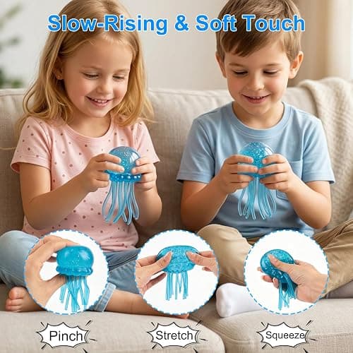 Jellyfish Squishy Fidget Toys, Soft TPR Stress Relief Ball with Wiggly Tentacles, Squishy Anxiety Relief Grip Toy for Adults, Portable Sensory Squeeze Toy for Office School Travel (Blue) thumbnail 4