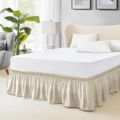 FreshCulture King Bed Skirt, Dust Ruffle for King Size Bed, Easy Fit with 22-Inch Tailored Drop, Elastic Wrap Around Bed Skirt King Size, Hotel Quality Bed Skirts for Adjustable Bed (Cream) - Image 1