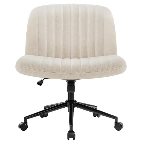 IWMH Armless Office Chair, Desk Chairs with Wheels,Ergonomic Criss Cross Legged Chair with Fabric Padded,Height Adjustable Wide Seat Computer Chairs,Mid-Back Swivel Vanity chair for Home Office(Beige) - Beige With Wheels thumbnail 8