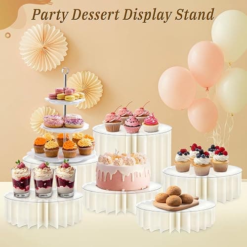 Youjoitim 6Pcs Buffet Risers, Food Risers for Table, Foldable Cake Stands for Party, Paper Dessert Table Display Set, Cupcake Display Stand for Birthday Wedding Party Decoration (White) thumbnail 8
