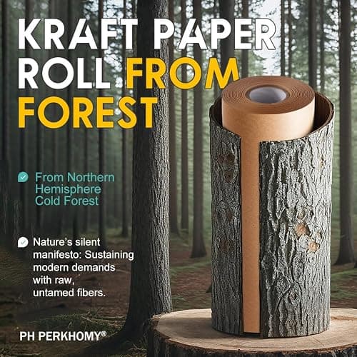 PerkHomy Brown Kraft Paper Roll 36" x 1,440" (120') for Craft Bulletin Board Paper Art Table Covering Crafting Gift Wrapping Bouquet Packing Parcel 70GSM 50LB (Brown, 36" x 120') thumbnail 3