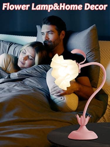 AQDZCNF Flower Table Lamp,LED Reading Light Bedside Vintage Flower Night Light,3 Colors Modes Kawaii Bedside Lamps Decor,Living Room Bedroom Room Lighting Table Lamps Home Decoration (Pink) thumbnail 7